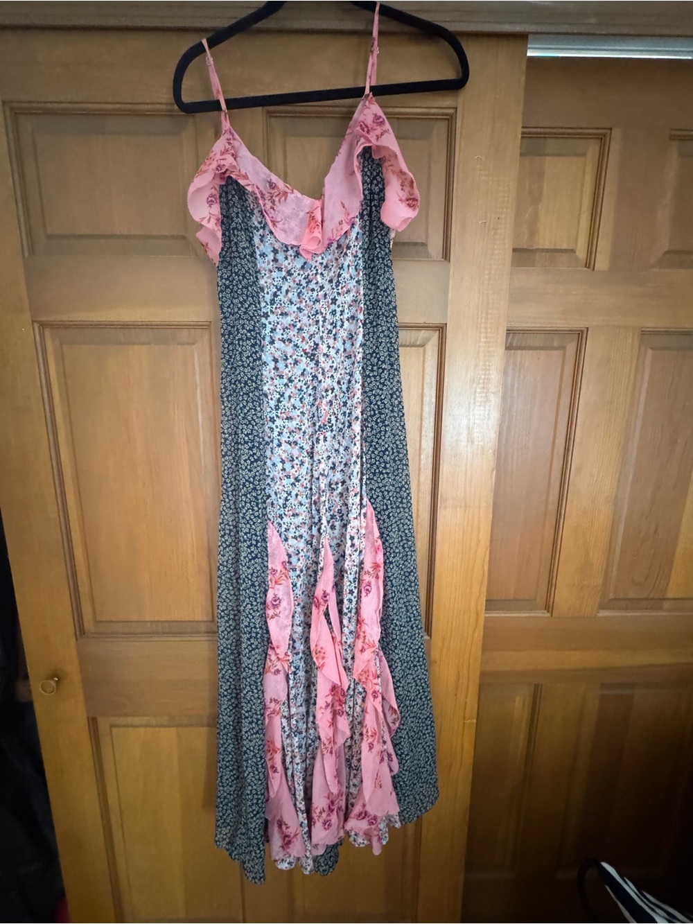Anthropologie Navy and Pink Layered Maxi Dress